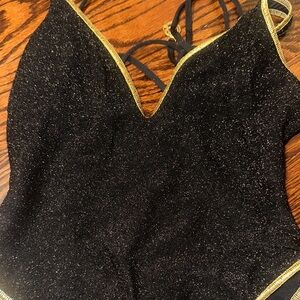 Luli Fama Black and Gold One Piece Swimsuit